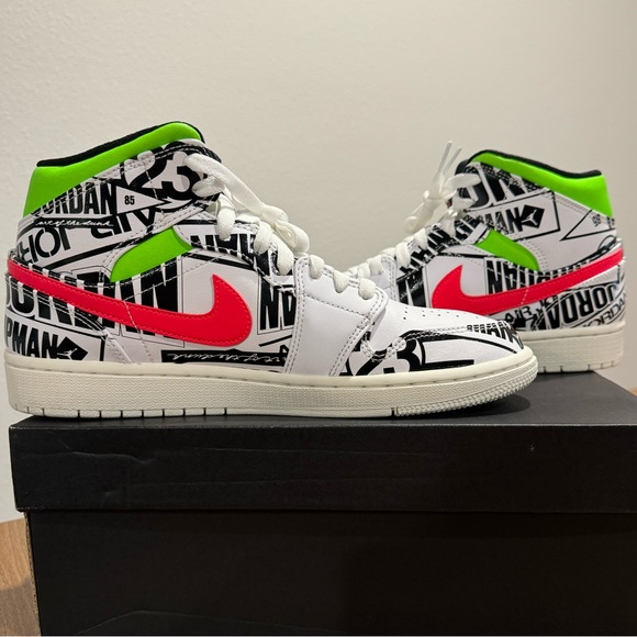 New Jordan 1 Mid All Over Logos Men’s 8.5 Women’s 10 - Picture 1 of 5